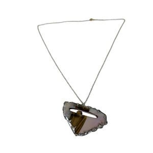 Artisan Handmade Geode Slice Pendant Necklace Silver Tone Boho Statement Jewelry